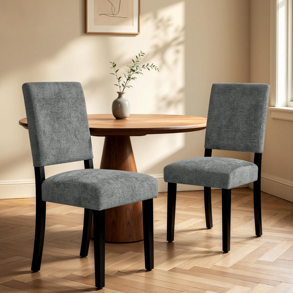 Set of 2, Upholstered Dining Room Chairs, Modern Farmhouse Parsons Chairs with Solid Wood Legs & Fabric Padded Seat