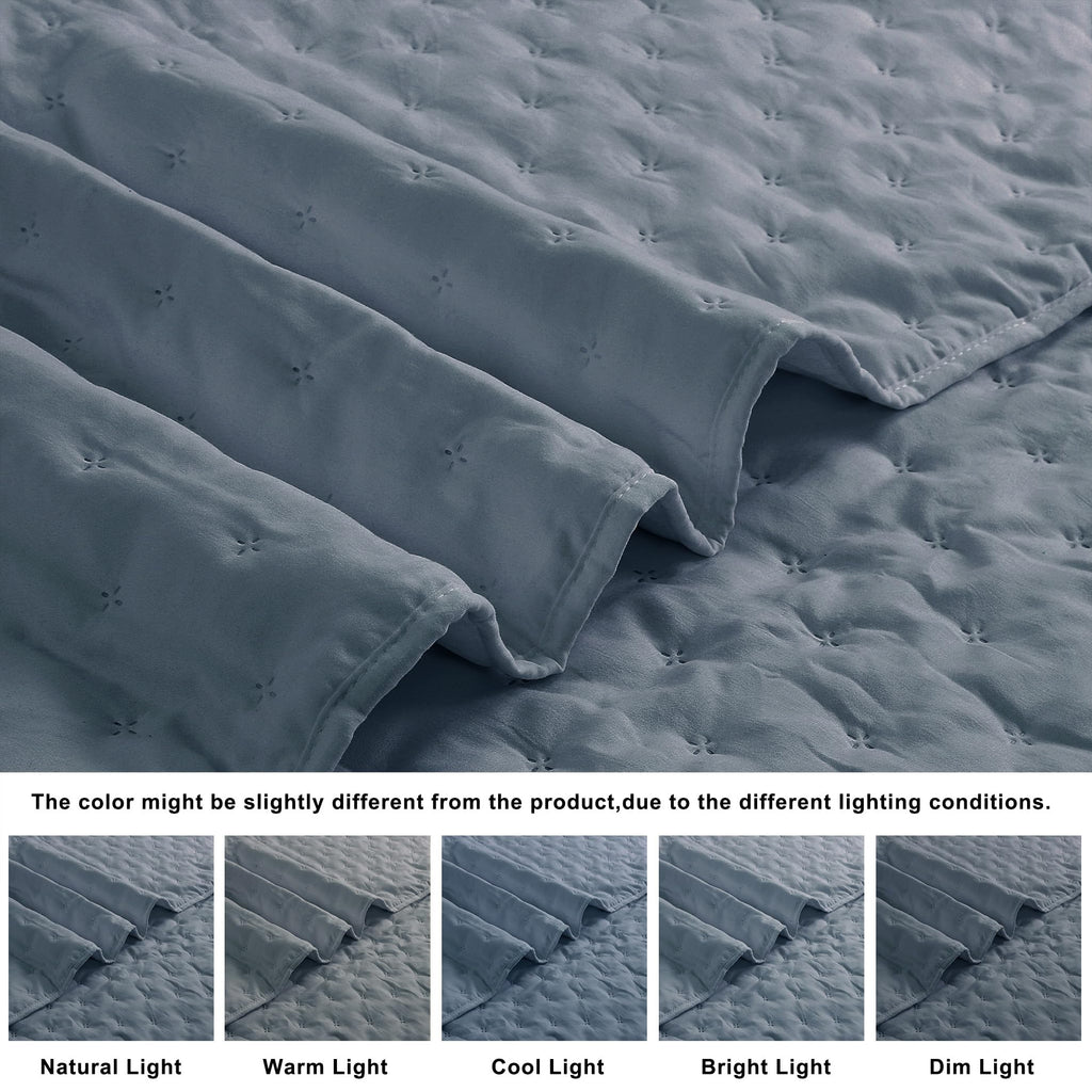 Dusty Blue Quilt Bedding Set, California Lightweight Soft Bedspread