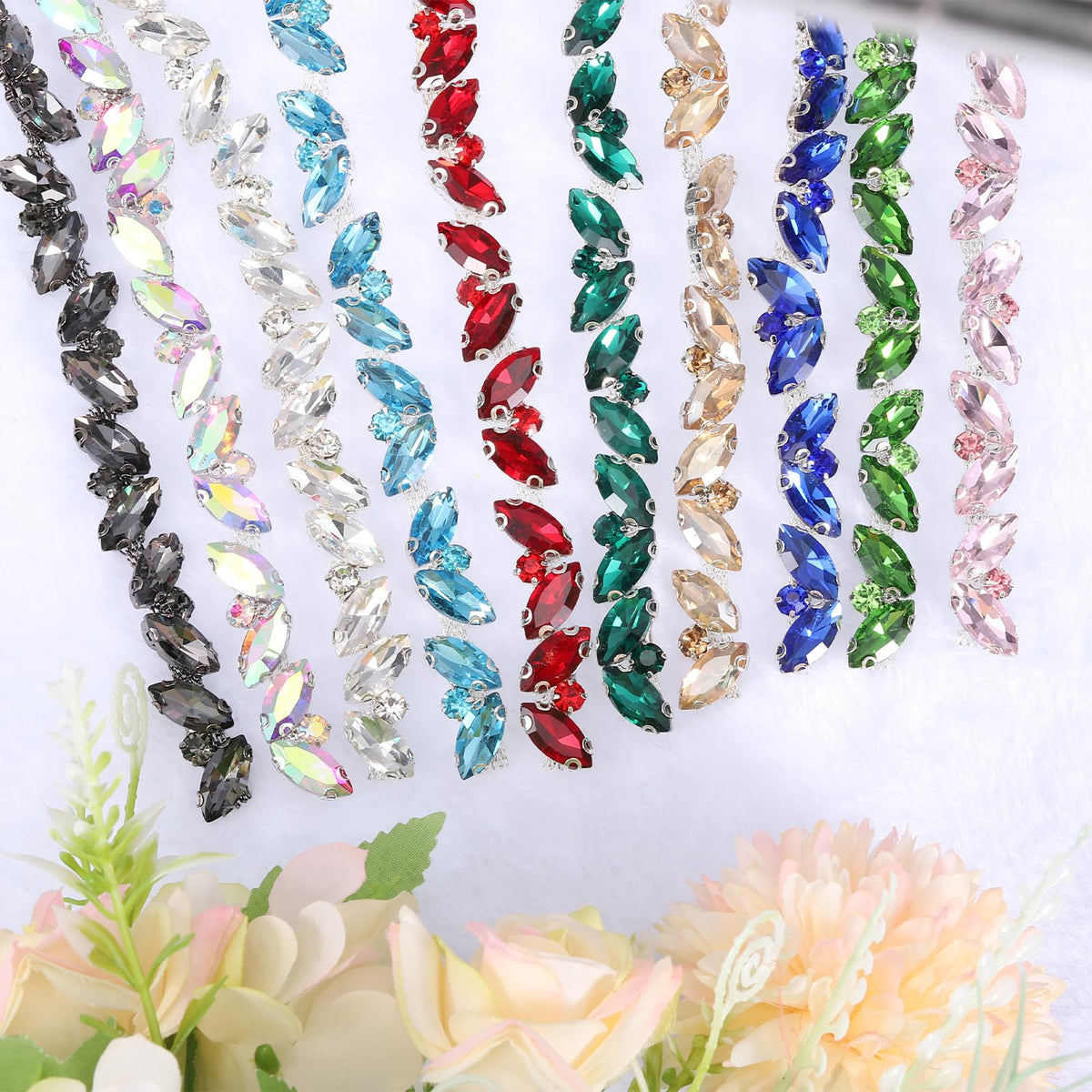 Rhinestone Chain Trim, Crystal Chain Applique Pink - 1 Yard