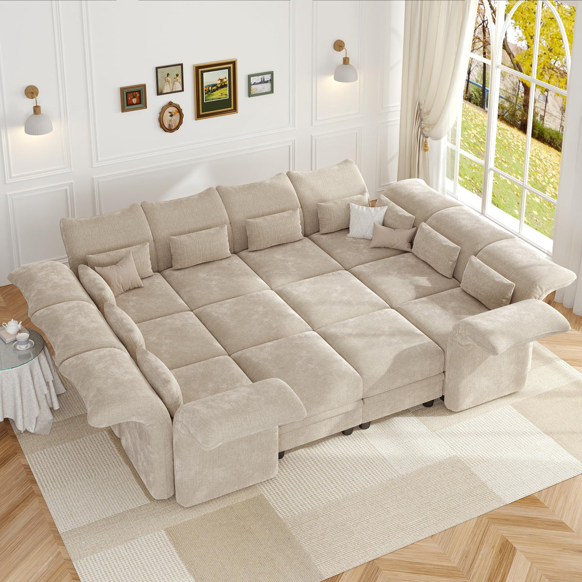 Deep Modular Sectional Sofa Sleeper 12 Person Chenille Sectional Couches with Storage Ottoman, Adjustable Arms Backs