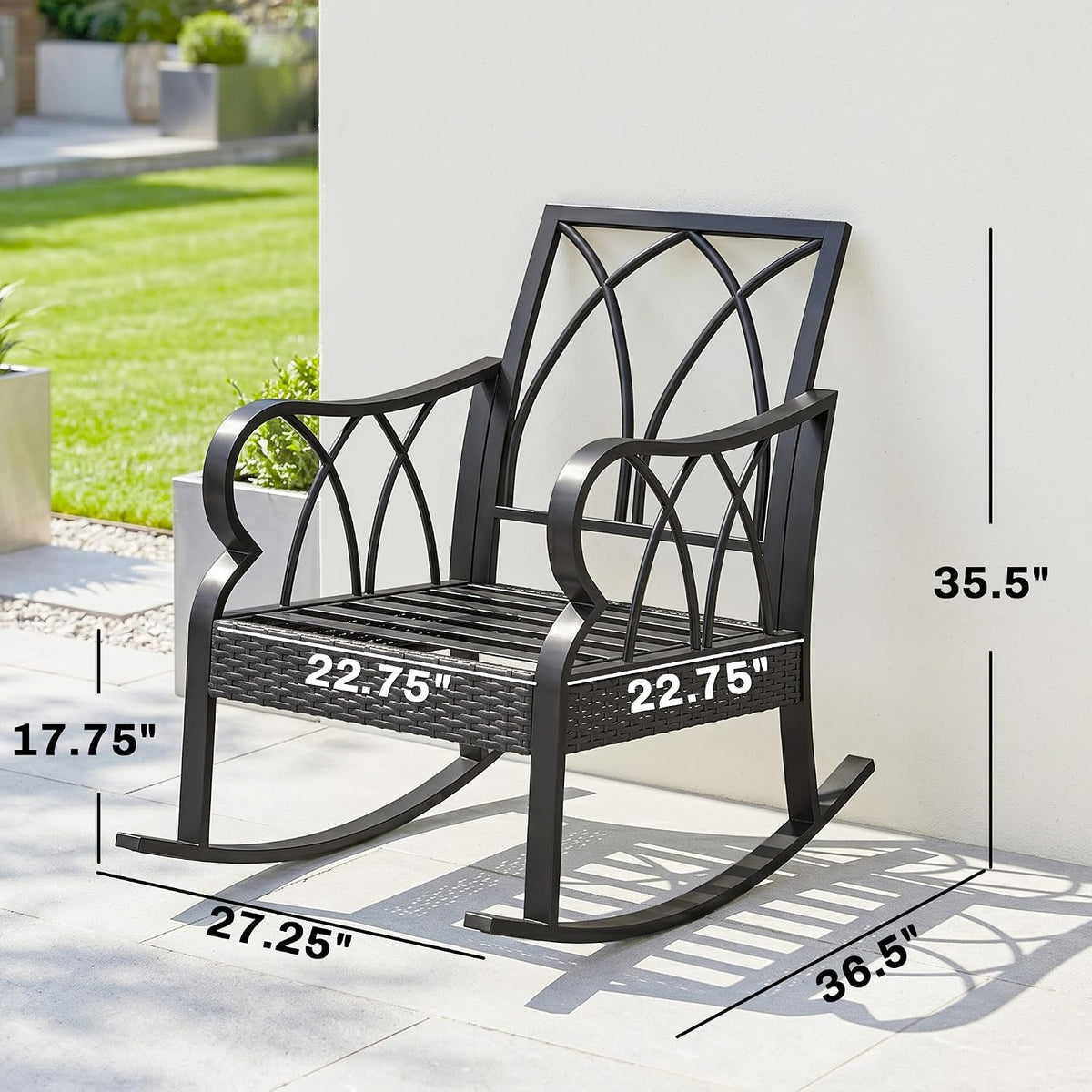 Outdoor Wicker Rocking Chair Padded Cushions Aluminum Navy Blue | Furniture Rattan Porch Rocker Chair, Armrest