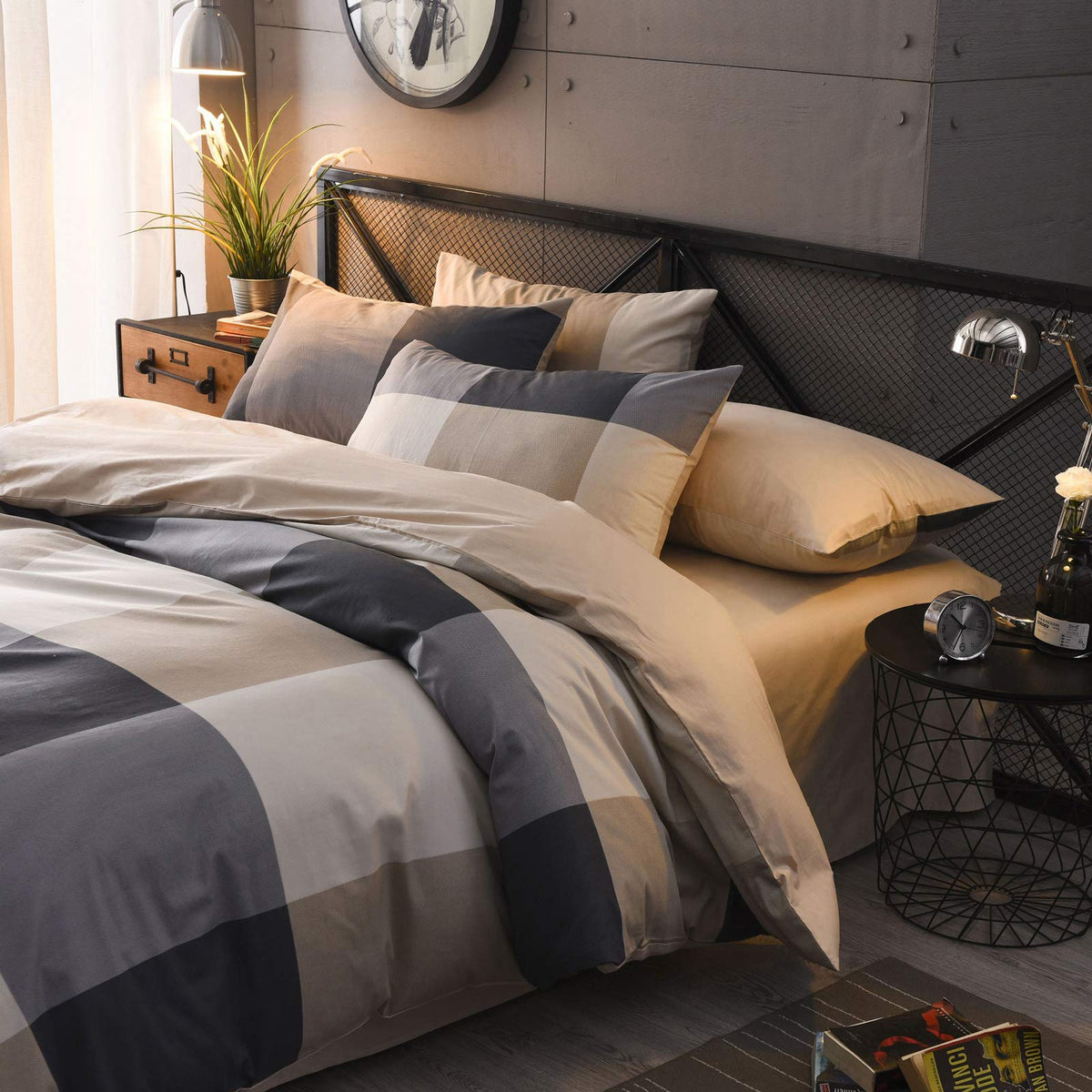 Buffalo Plaid Comforter Set 3 Pieces Soft Cute Plaid Bedding Comforter Lightweight Check Geometric Style