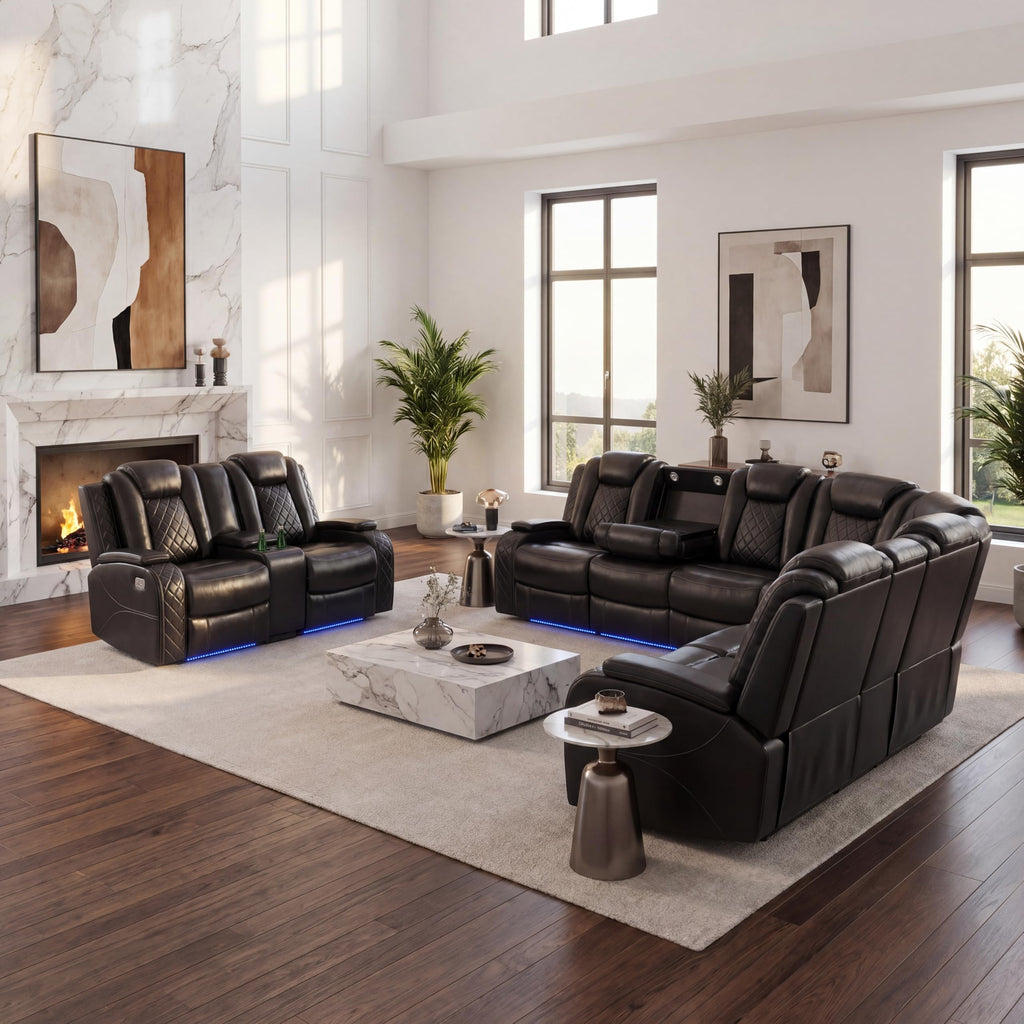 Power Reclining Leather Sectional Sofa Set