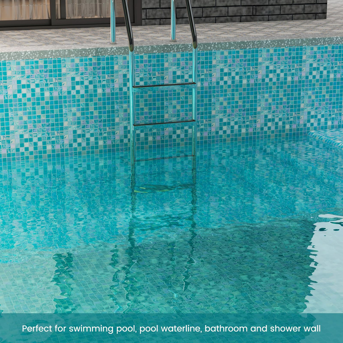 Glass Mosaic Tile Vanadium Blue 12 x 12 Inch Glossy Glass Tile for Swimming Pool Kitchen Backsplash Shower Waterline