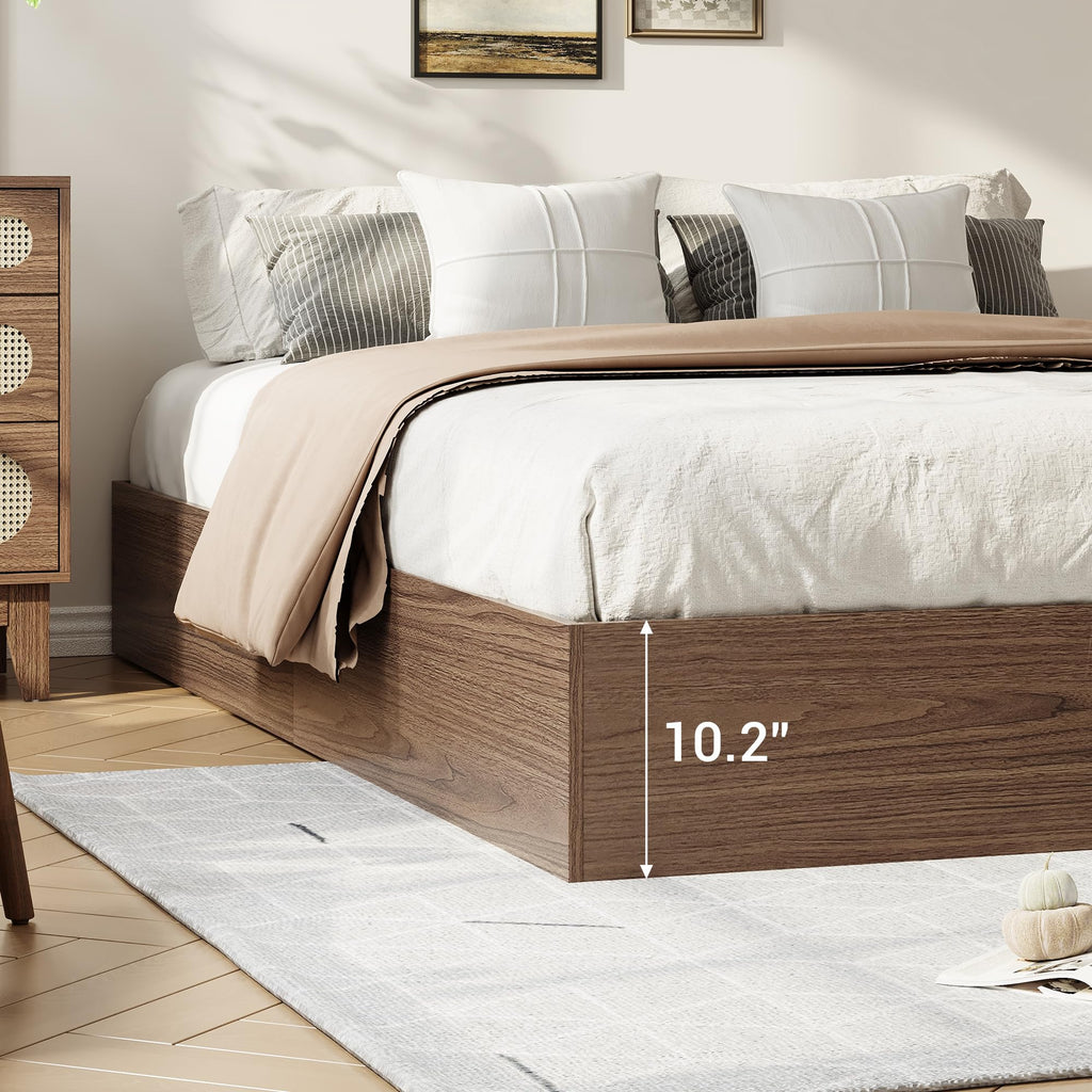 Wood Platform Bed Frame, Queen Bed Frame with 2 Drawers