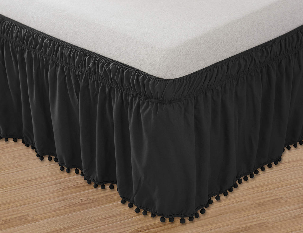 Pleated Tailored Bed Skirt - 14 Inch Drop Dust Ruffle, Soft Brushed Microfiber, Wrinkle & Fade Resistant, Queen, Black