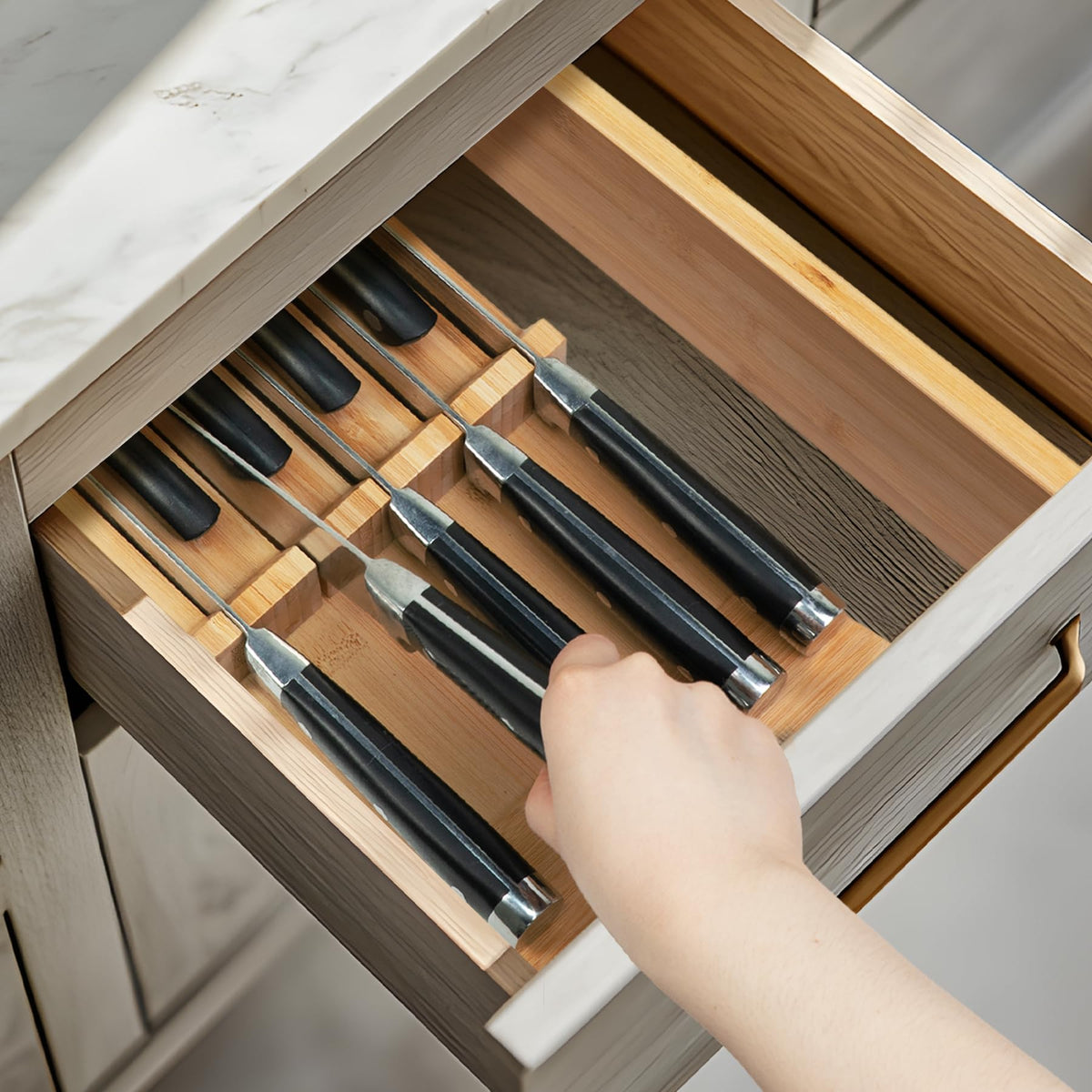 Knife Drawer Organizer, Bamboo Knives Block Drawers