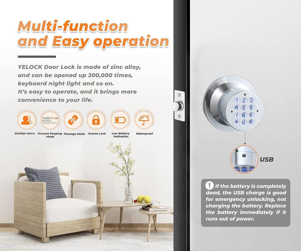 Keyless Electronic Entry Door Knob, Bedroom Door Knob with Keypad