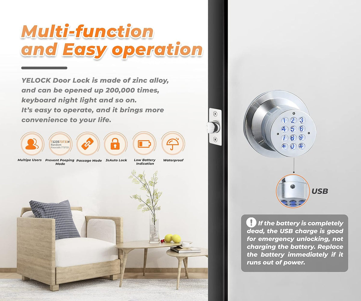 Keyless Electronic Entry Door Knob, Bedroom Door Knob with Keypad