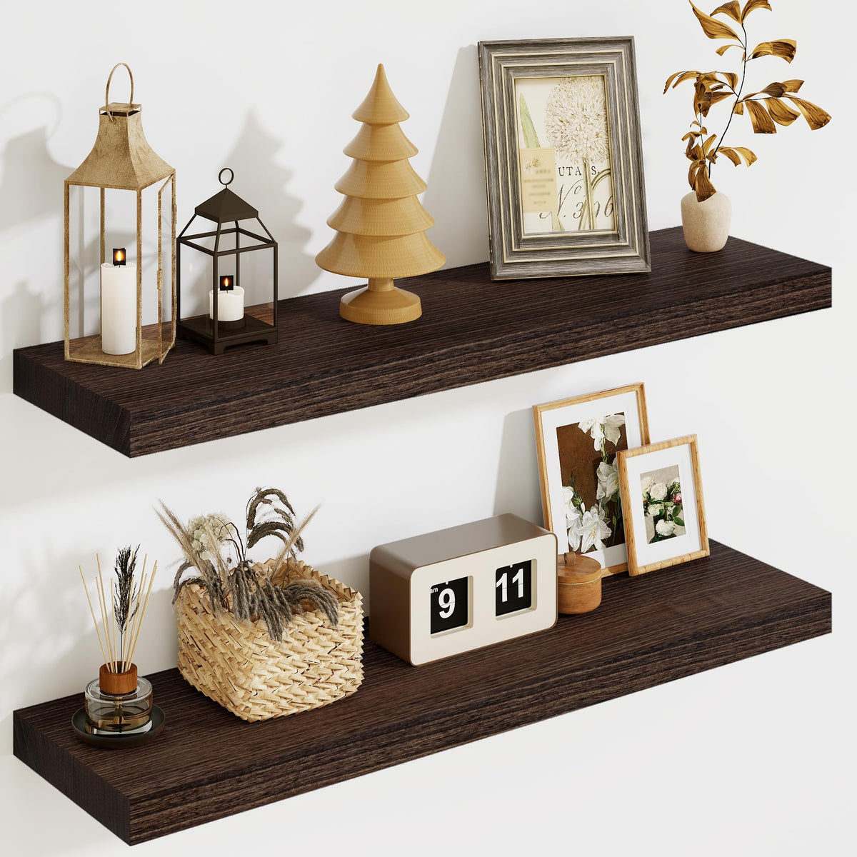 Solid Wood Floating Shelves for Wall 24"W x 8"D x 1.56"H Set of 2, Deep Wall Shelves Bedroom Bathroom Kitchen Decor