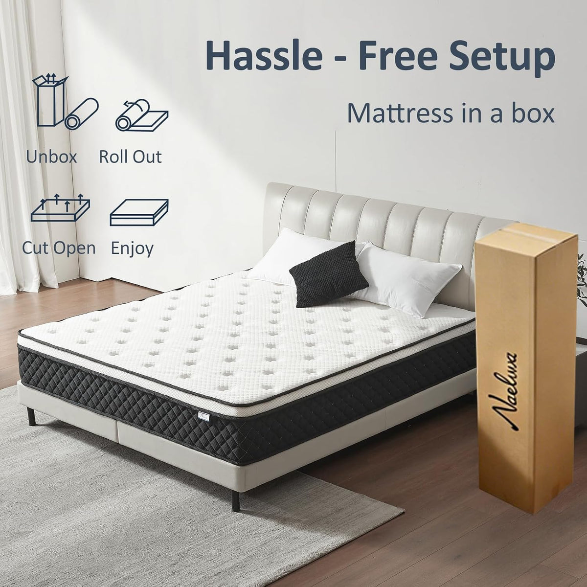 Queen Mattress, 12 Inch Queen Size Mattress in a Box, Memory Foam Mattress with Pocket Springs, Medium Firm, Lumbar