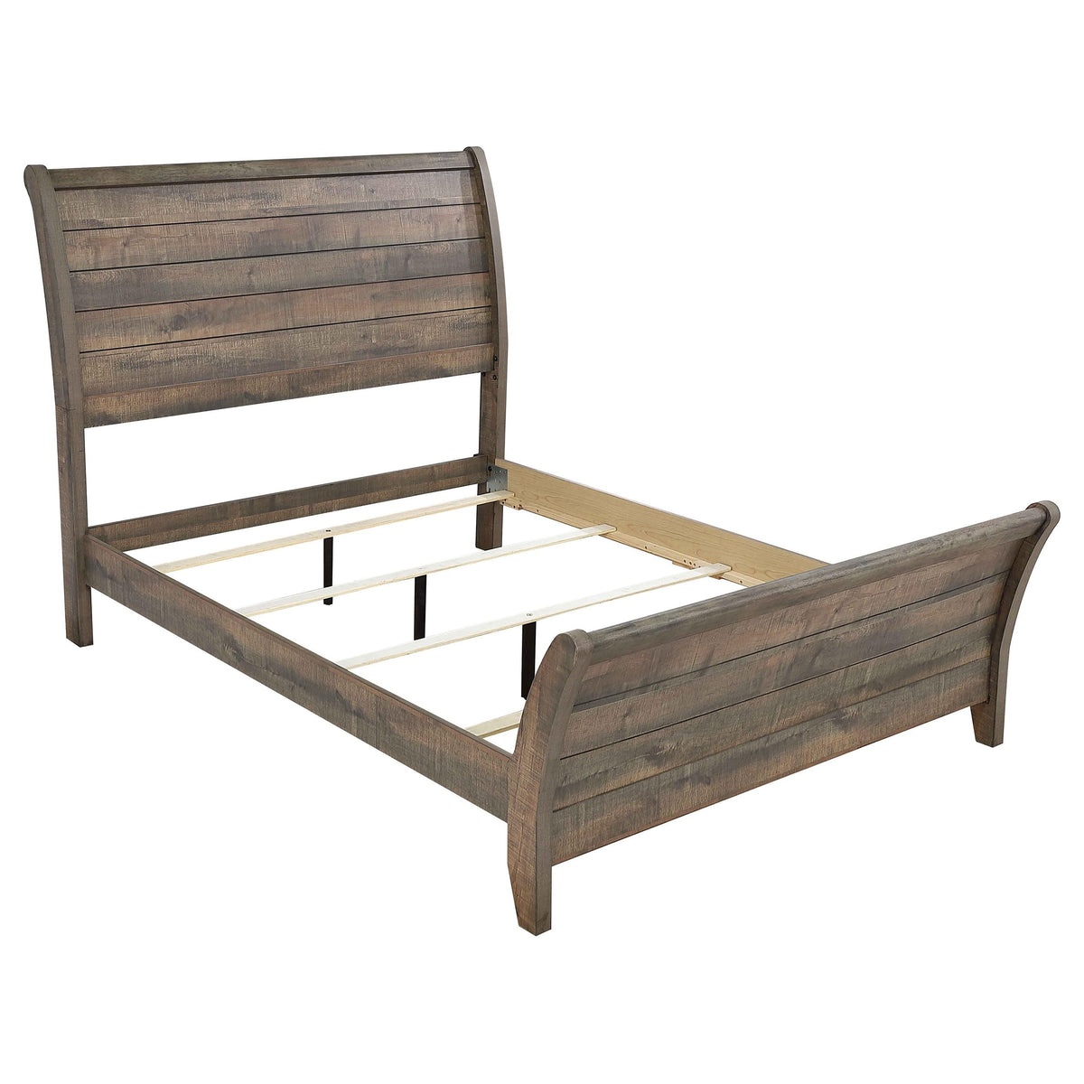 Home Furnishings Frederick Farmhouse Wood Queen Size Sleigh Bed Frame 55-inch Headboard Weathered Oak 222961Q