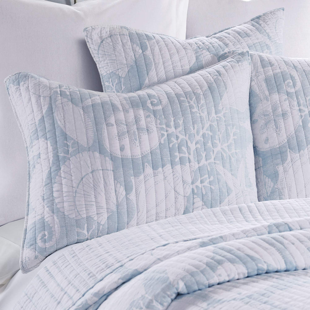 Stillwater Quilt Set - Quilt and Two Shams - Coastal - Blue and White - Quilt (106x92in.) and Shams
