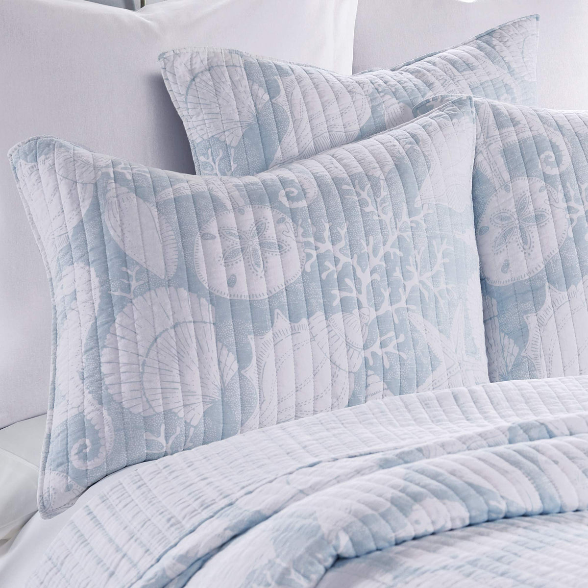 Stillwater Quilt Set - Quilt and Two Shams - Coastal - Blue and White - Quilt (106x92in.) and Shams
