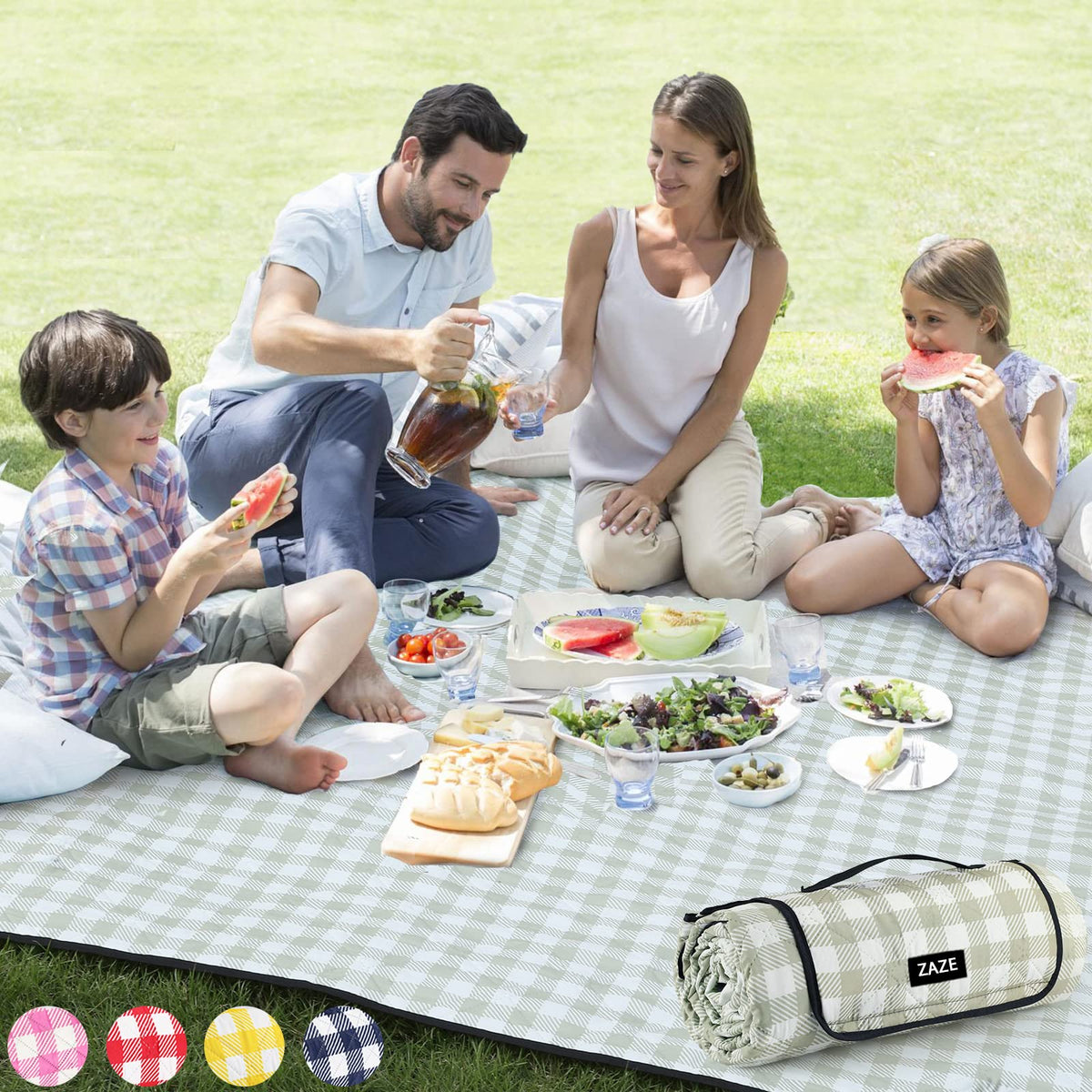 Extra Large Picnic Outdoor Blanket, 80''x80'' Waterproof Foldable Blankets Gingham Picnic Mat for Beach, Camping