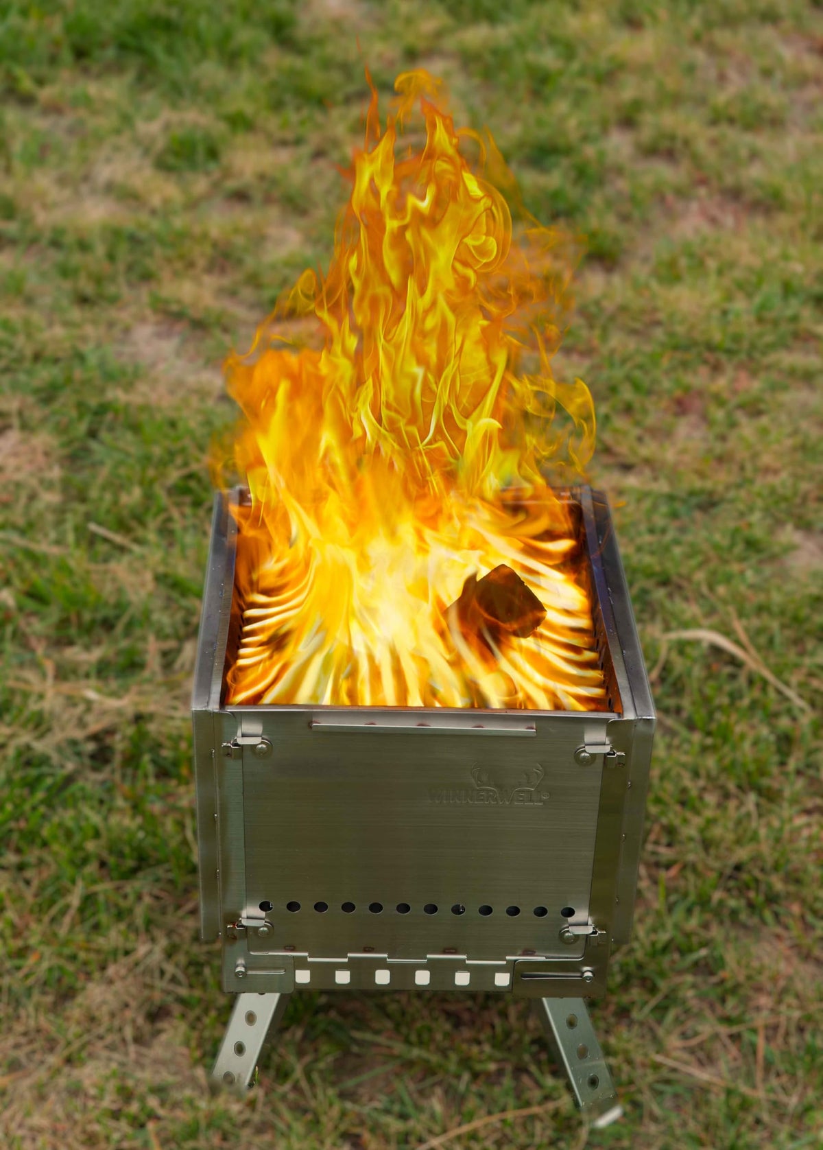 Secondary Combustion Portable Grill Firepit, 304 Stainless Steel Low Smoke Camping Grill with Removable Platform