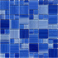Cobalt Blue Glass Mosaic Tile,12X12 inches Glossy & Lines, Pool Tiles,Kitchen Backsplash Tiles,Bathroom Border