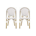 Philomena Outdoor French Bistro Chair (Set of 2), Gray + White + Bamboo Print Finish