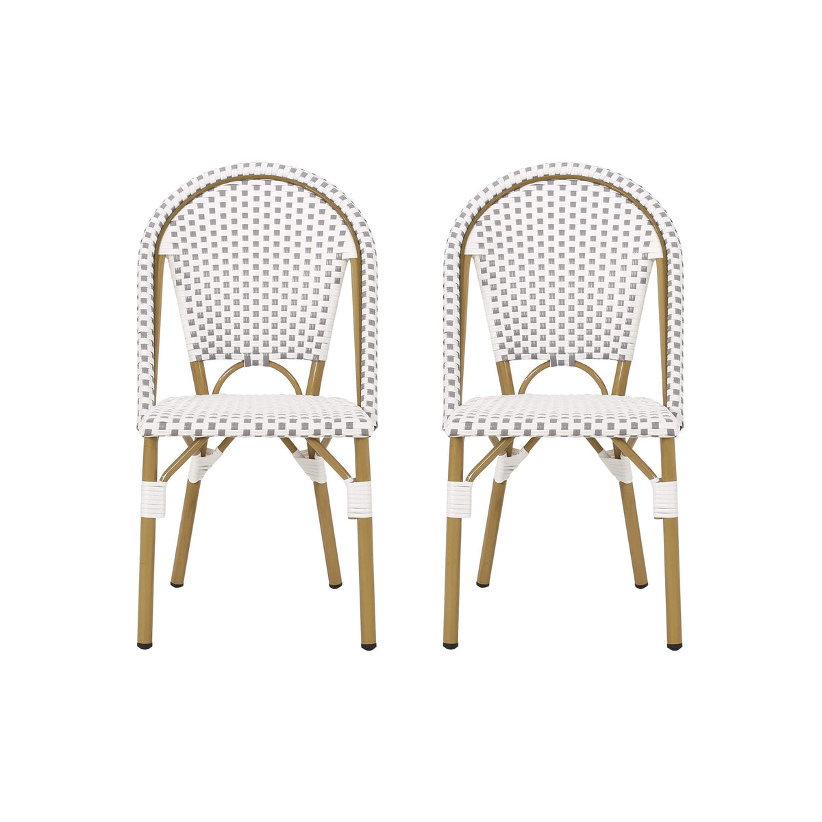Philomena Outdoor French Bistro Chair (Set of 2), Gray + White + Bamboo Print Finish
