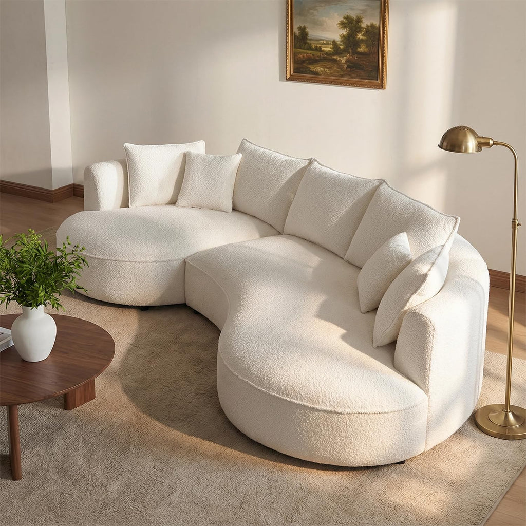 Oversized Curved Sectional Sofa, 125", 5-Seater, Upholstered, Boucle, Cloud