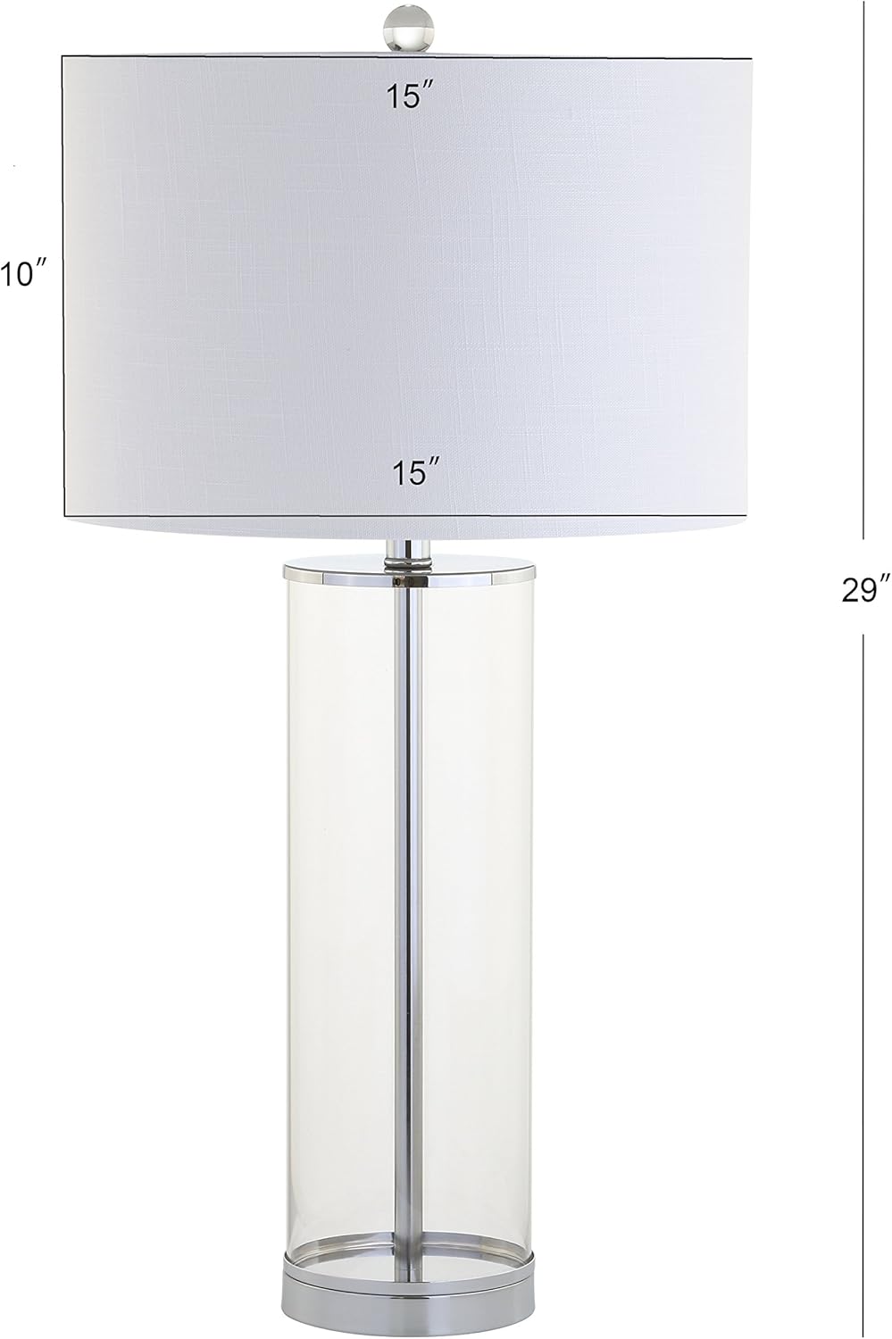 29" Clear/Chrome Modern Glass Table Lamp Bedroom, Minimalist Nightstand Bedside Lamp, White Linen Drum Shade