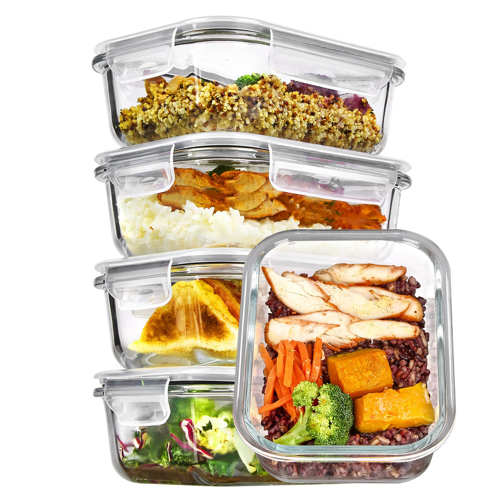 5Pack 22oz Glass Storage Containers with Lids, Grey
