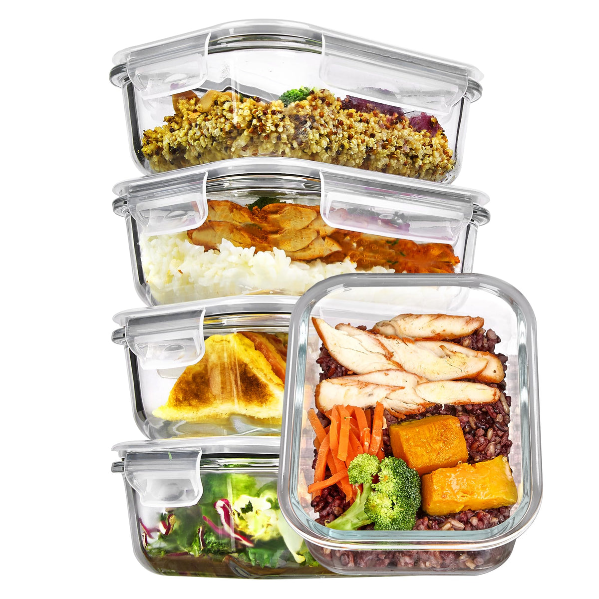 5Pack 22oz Glass Storage Containers with Lids, Grey