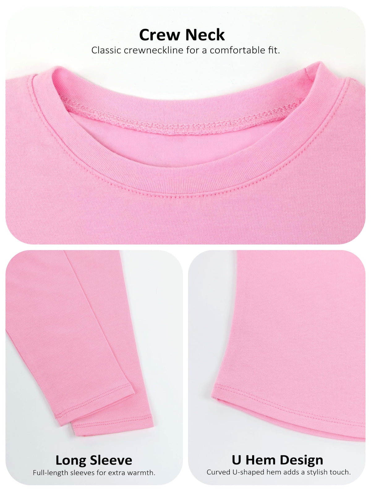 3 Pack Toddler Girls Long Sleeve Cotton Shirts Curve Hem Tops
