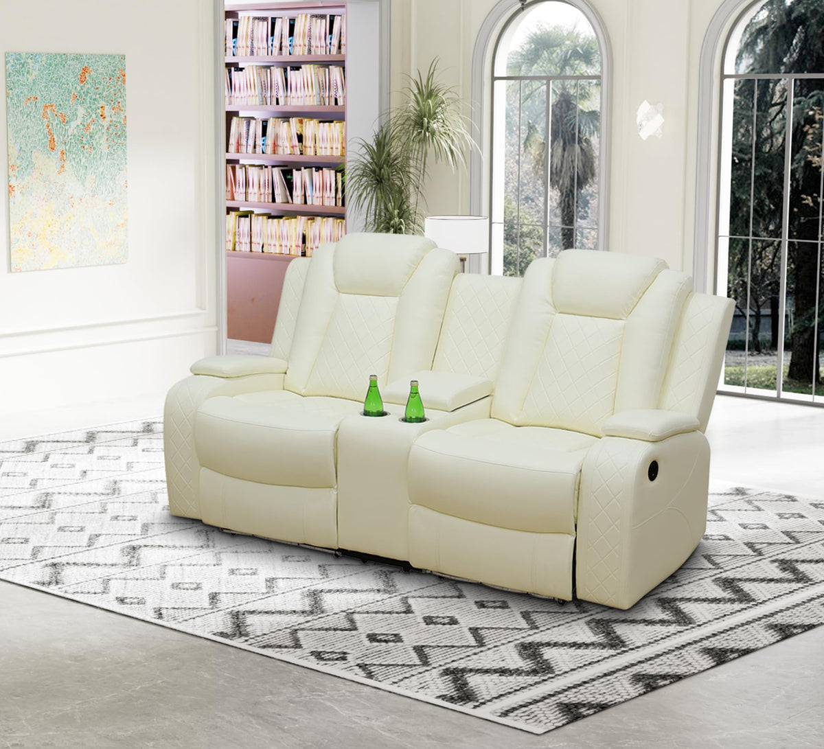 Power Recliner Sofa and Couch Set with LED, 2 Piece Breathing Leather Sofa Set, Reclining Couch and Loveseat Living