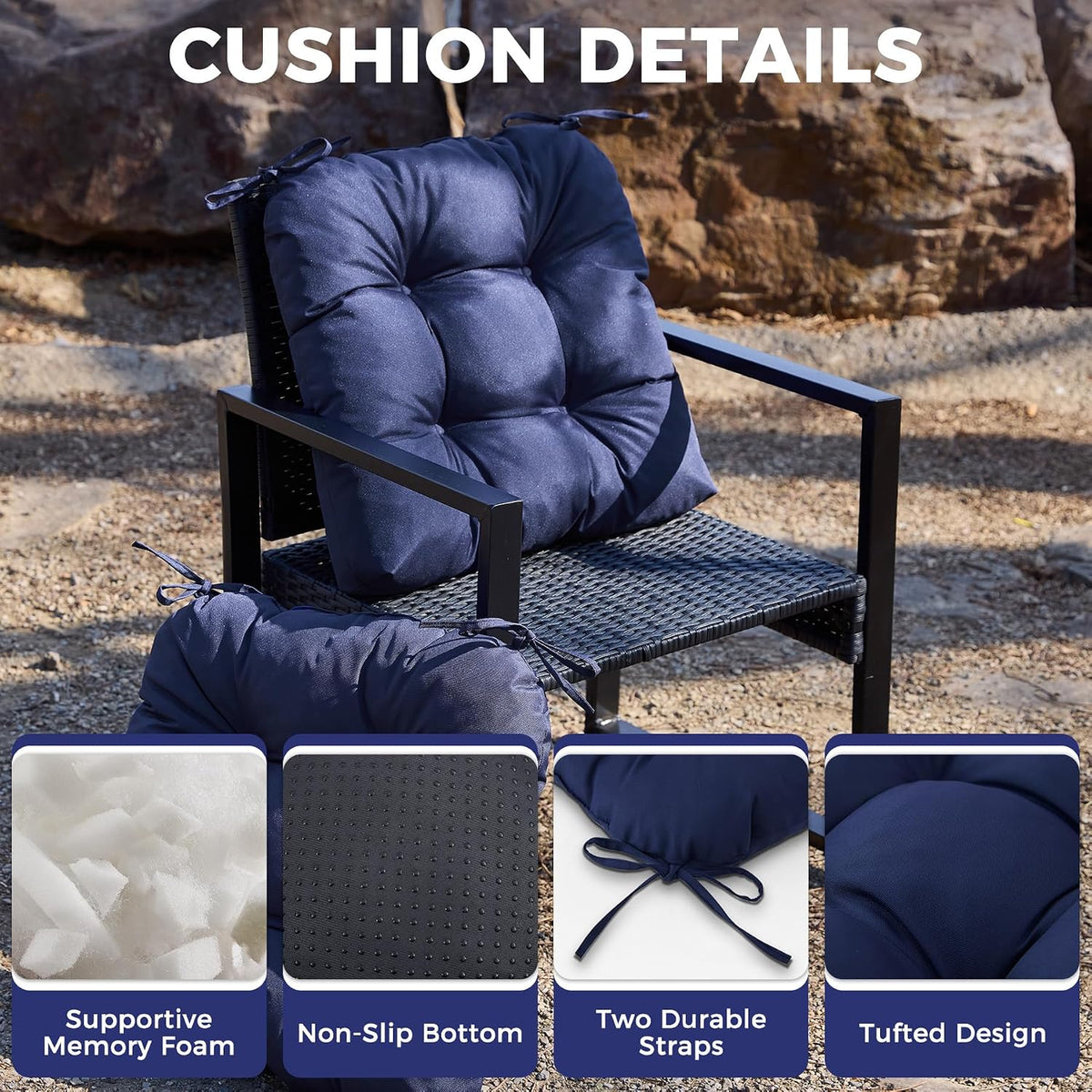 Outdoor Chair Cushions Set of 4, 19" x 19" x 5", Waterproof Outdoor Seat Cushions Furniture, Fade-Resistant Patio