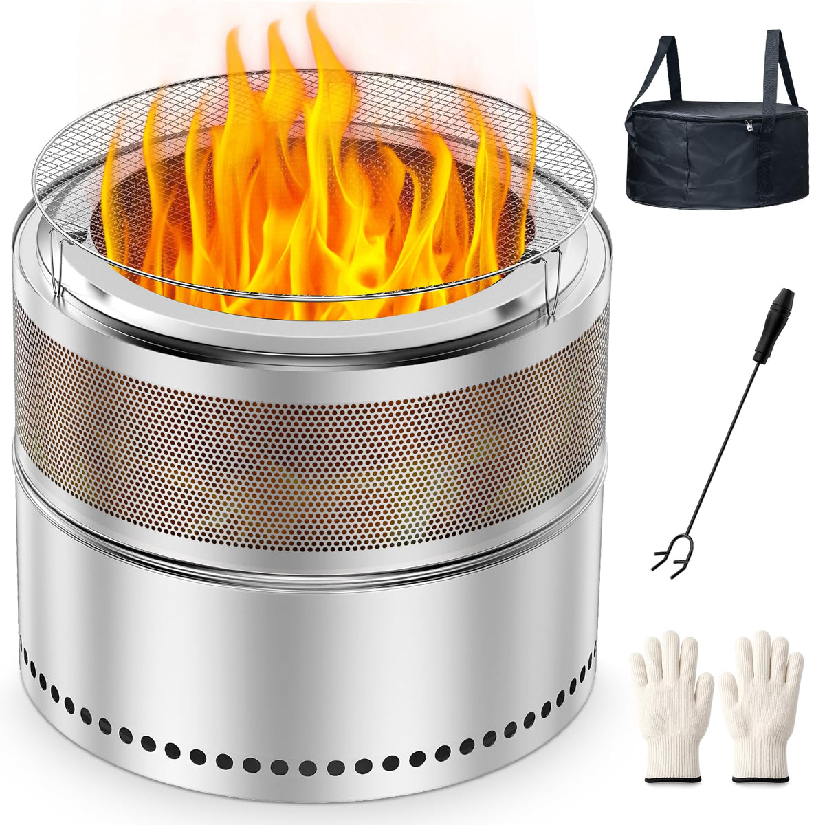 Smokeless Fire Pit 20 Inch, Portable Stainless Steel Firepit Outdoor