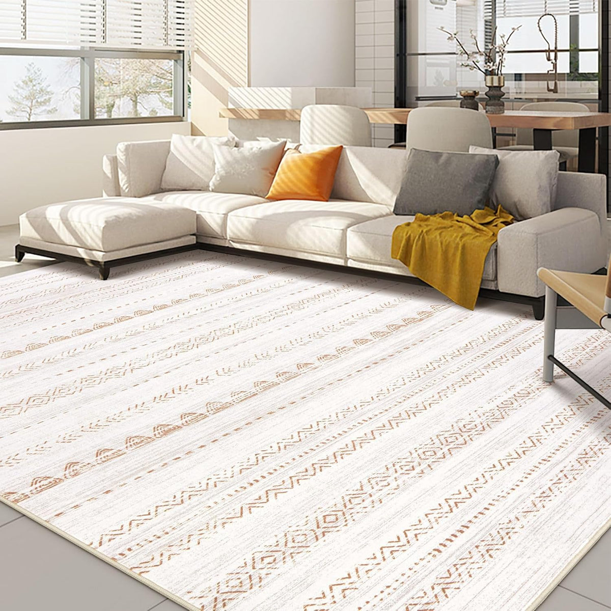 Area Rugs Living Room: Washable Boho Large Neutral Modern Soft Stain Resistant Farmhouse Indoor Floor Rug Non