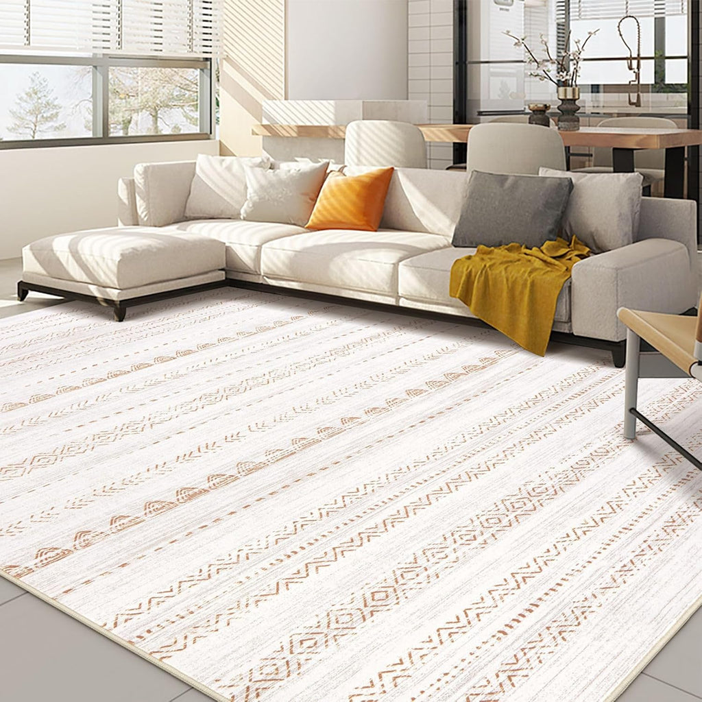 Area Rugs Living Room: Washable Boho Large Neutral Modern Soft Stain Resistant Farmhouse Indoor Floor Rug Non