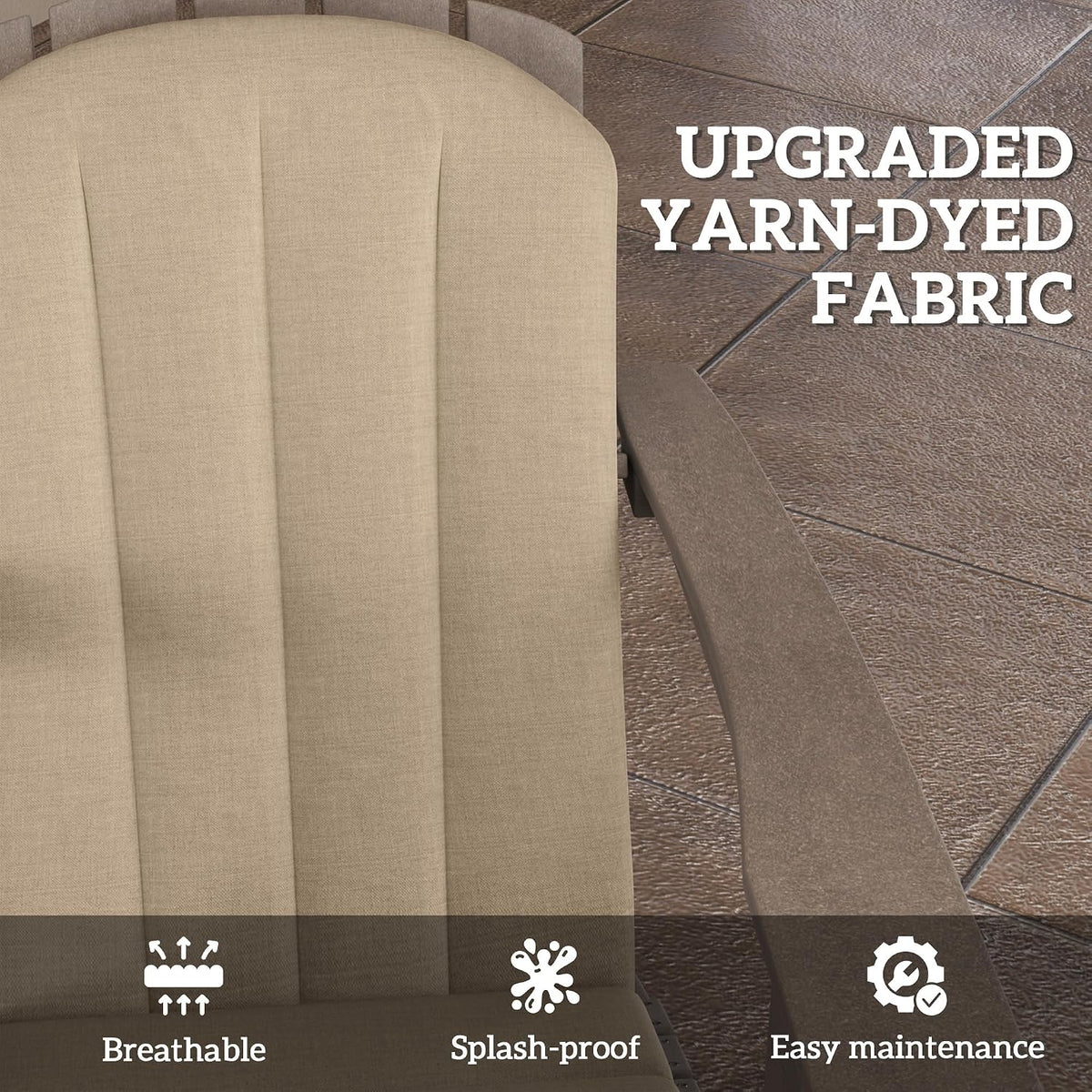 Adirondack Chair Cushion Set of 4, 49" x 20" x 2", Beige | Outdoor Cushions with Ties, 25D High-Density Foam, High