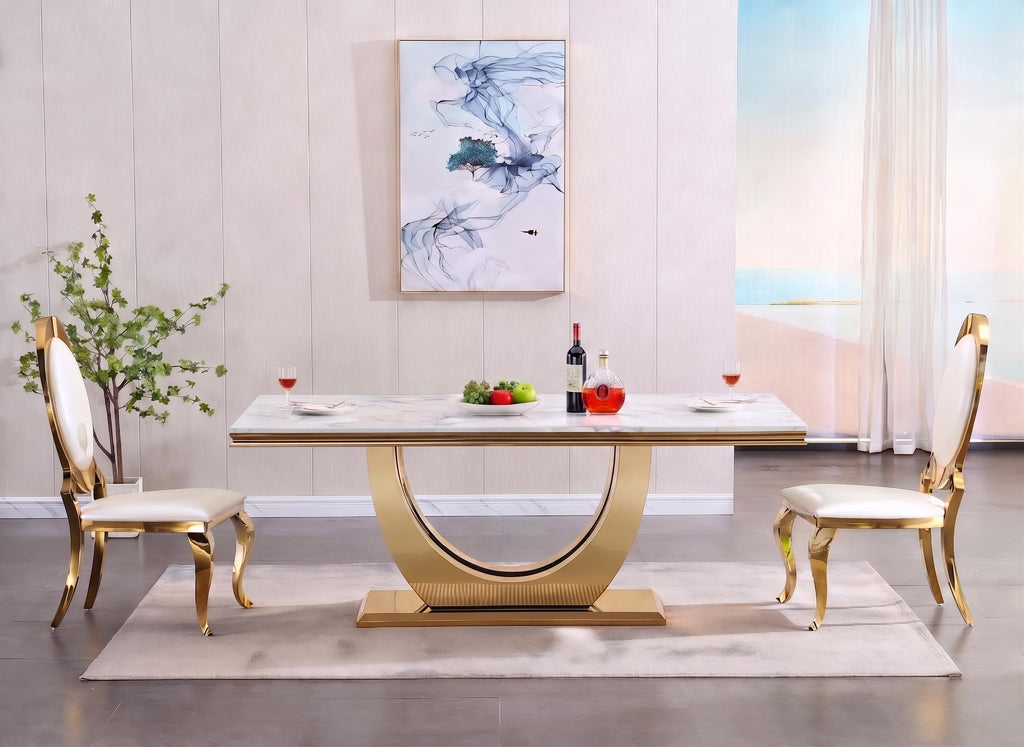 Luxury White Marble Dining Table for 4-6 People Rectangular Faux Marble Kitchen Table 68" Large Long Dining Room
