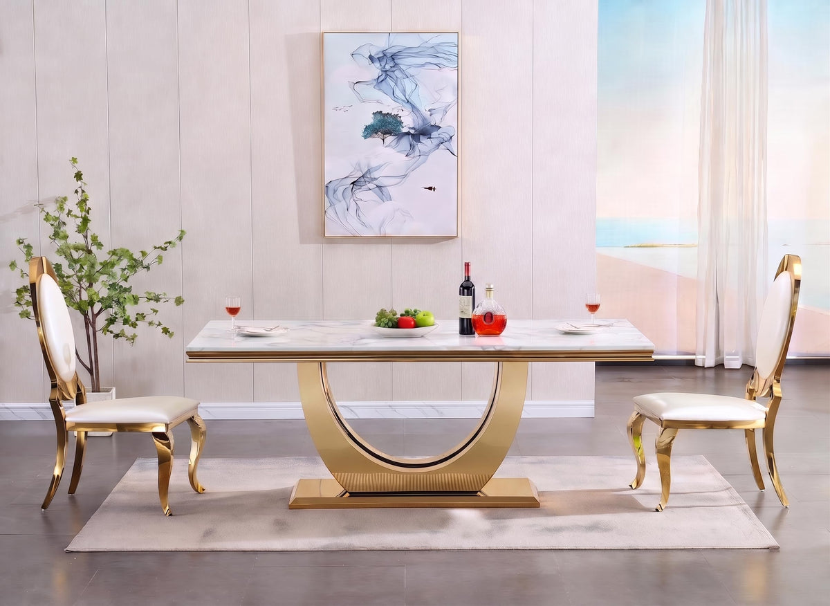 Luxury White Marble Dining Table for 4-6 People Rectangular Faux Marble Kitchen Table 68" Large Long Dining Room