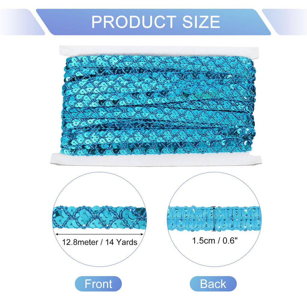 Sequins Trim Ribbon 0.6 Inch Sequin Gimp Braid Trim Beaded Lace Ribbon Paillette Fabric Flat Trims Strips - 14 Yards