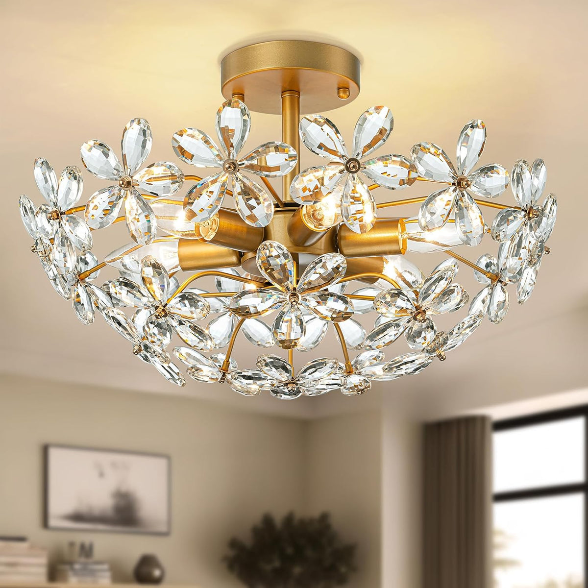 Brass Gold Flower-Shaped Flush Mount Ceiling Light for Bedrooms and Nurseries