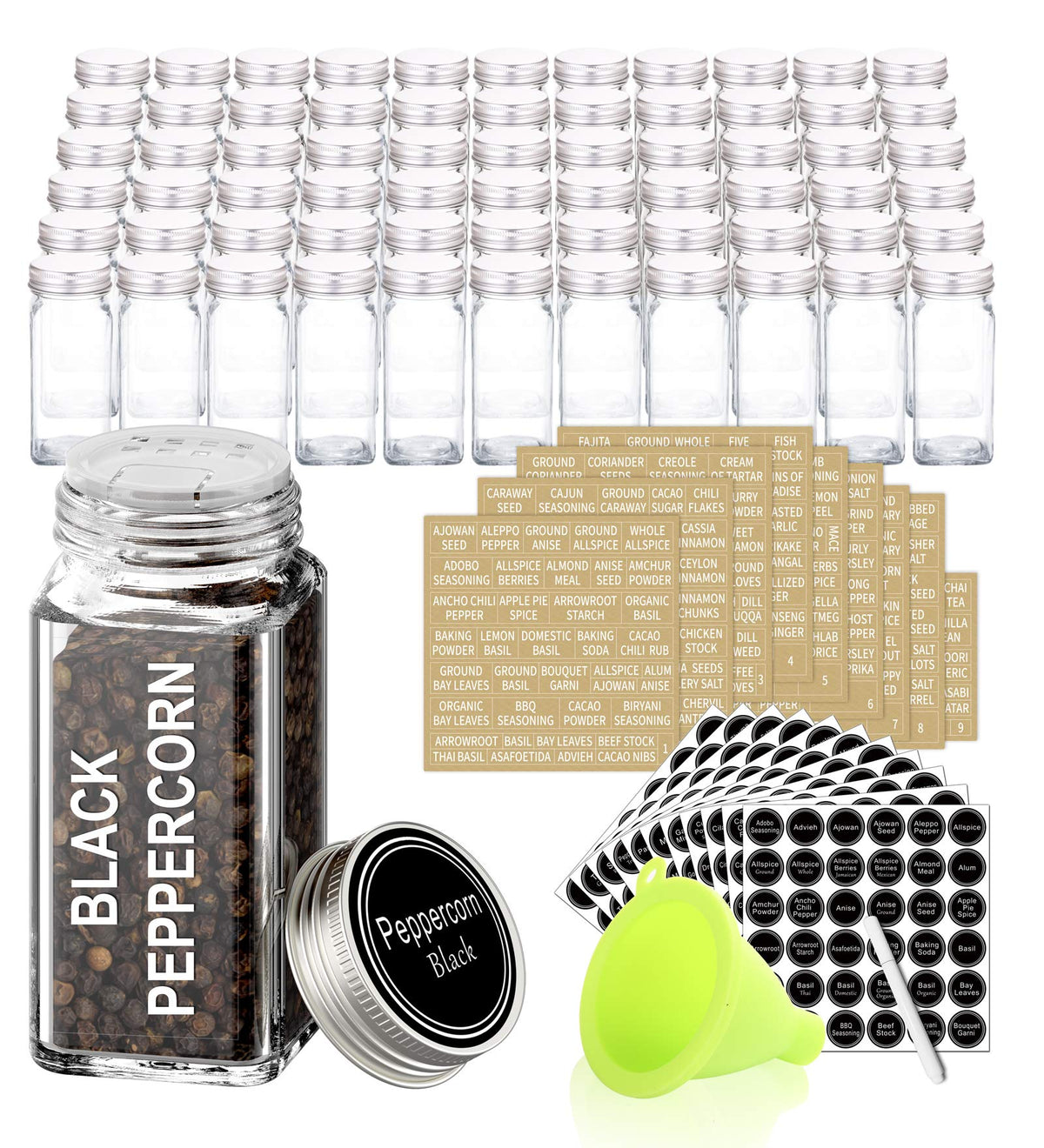 42 Pcs 4 oz Glass Spice Jars with Shaker Lids and 703 Spice Labels