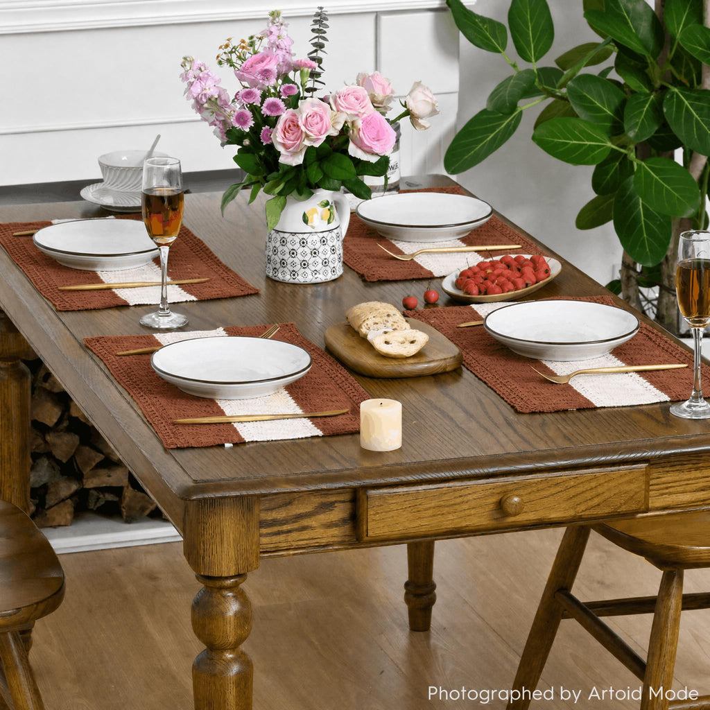 Fall Caramel Farmhouse Rustic Placemats Set of 6-12x18 Inch
