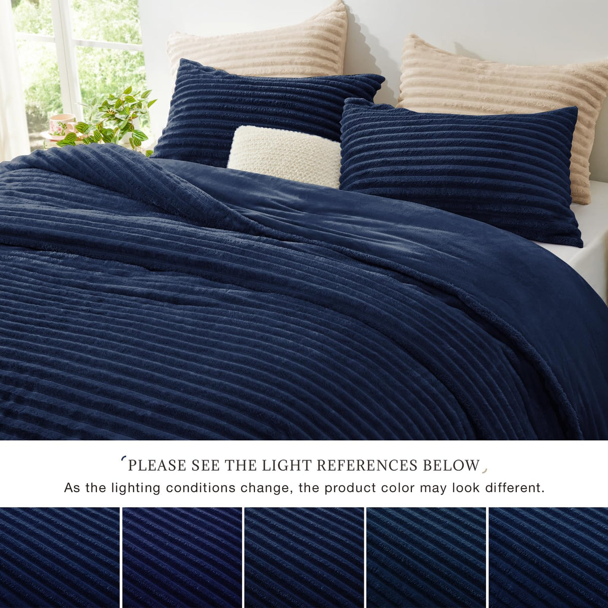 Fluffy Comforter Set, 2 Pieces Bed Set, Navy Blue
