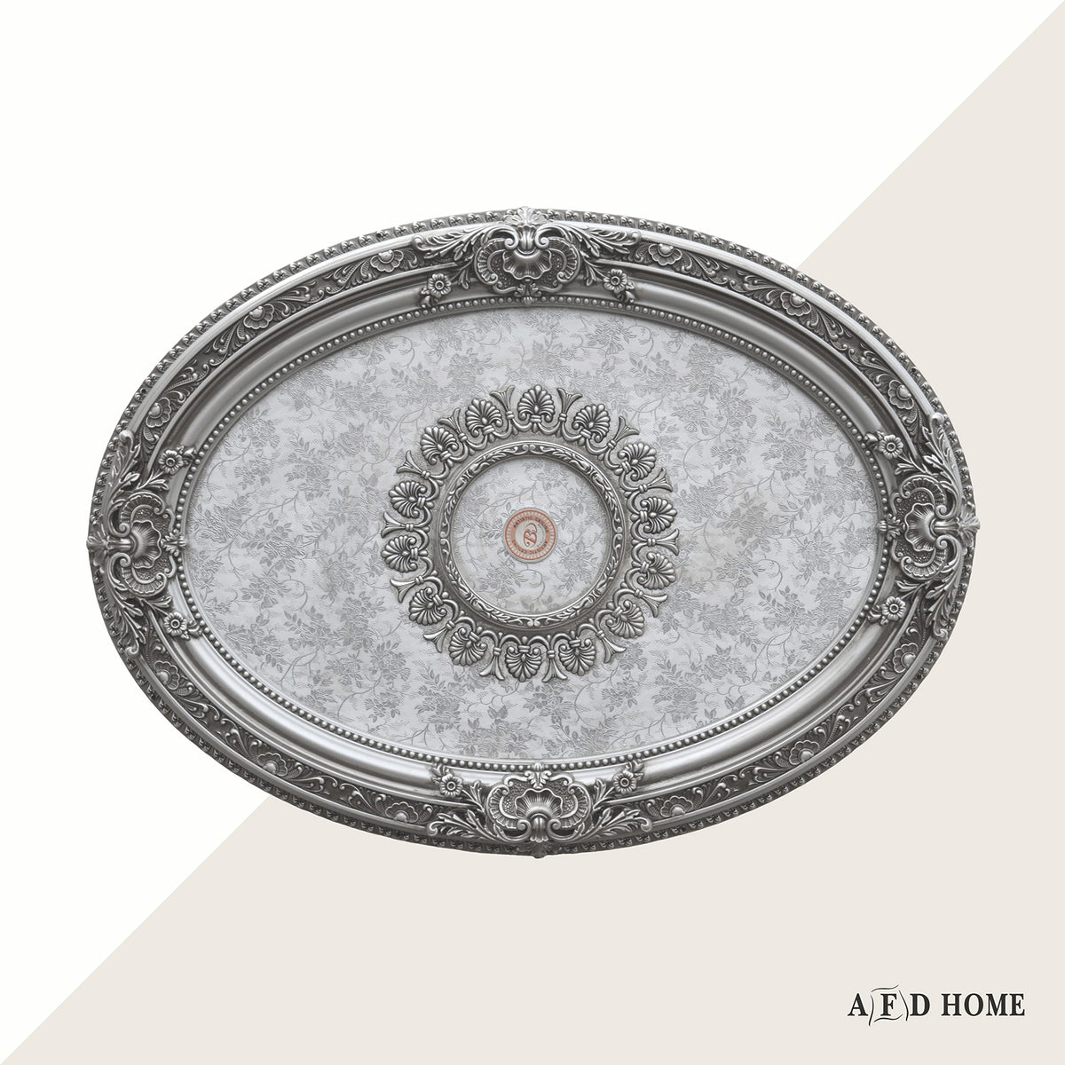 Petite Oval Round Chandelier Ceiling Medallion or Fan Medallion, 43 Inches, Silver