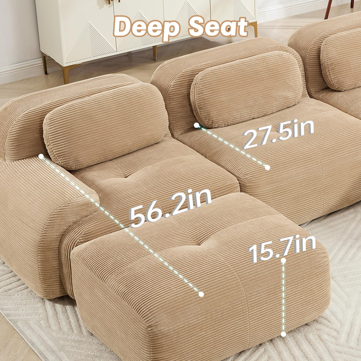 152.7 Inch U-Shaped Modular Sectional Sofa, 4-Seater Boneless Couch, Camel