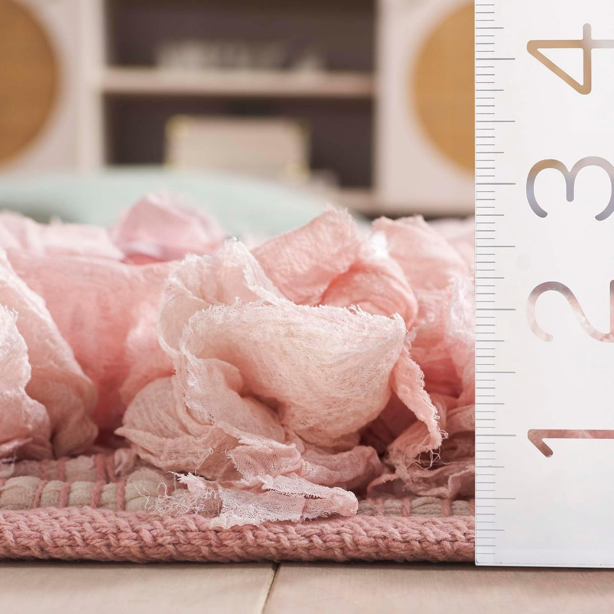 Rio Shag Collection Area Rug - 6' Square, Light Pink, Handmade Decorative, 3.5-inch Thick Ideal for High Traffic