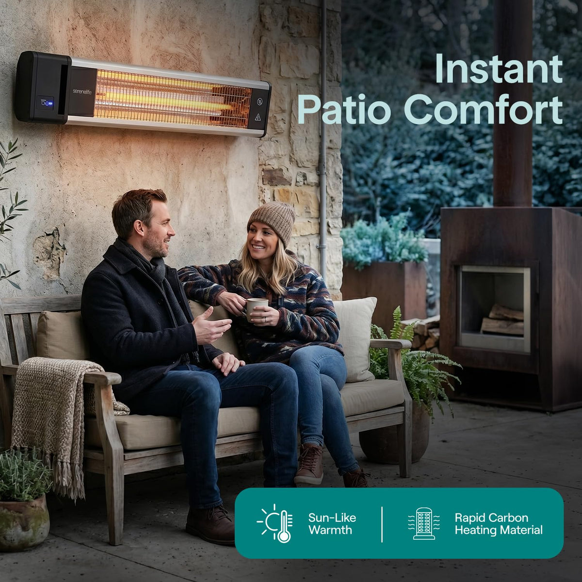 Infrared Patio Heater, 1500W, IP65 Approved, Odorless, Wall-Mounted Heater with Remote, Indoor/Outdoor , Restaurant
