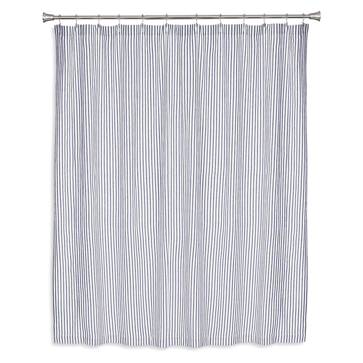 Navy Blue and White Ticking Stripe Woven Cotton Extra Long 72 Inches W x 84 Inches L