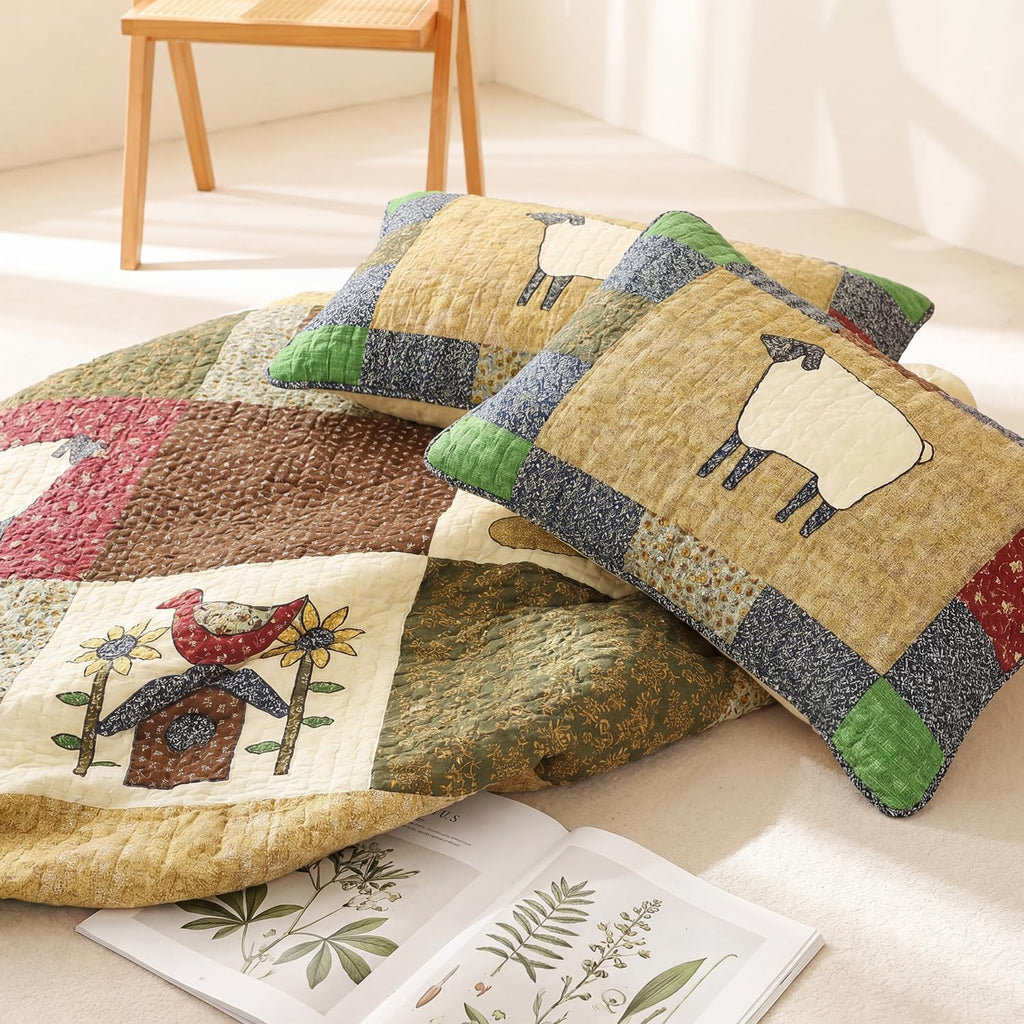 100% Cotton Patchwork Quilt Set, Farmhouse Bedding, 3-Piece