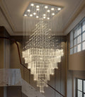 Square Glam Crystal Chandelier, 40 x 120 Inches Tall, LED Bulbs Included