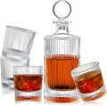 Whiskey Decanter Set with 4 Old Fashioned Whiskey Glasses, 27oz Liquor Decanter & 10oz Bourbon Glasses, Vintage - Set of 5