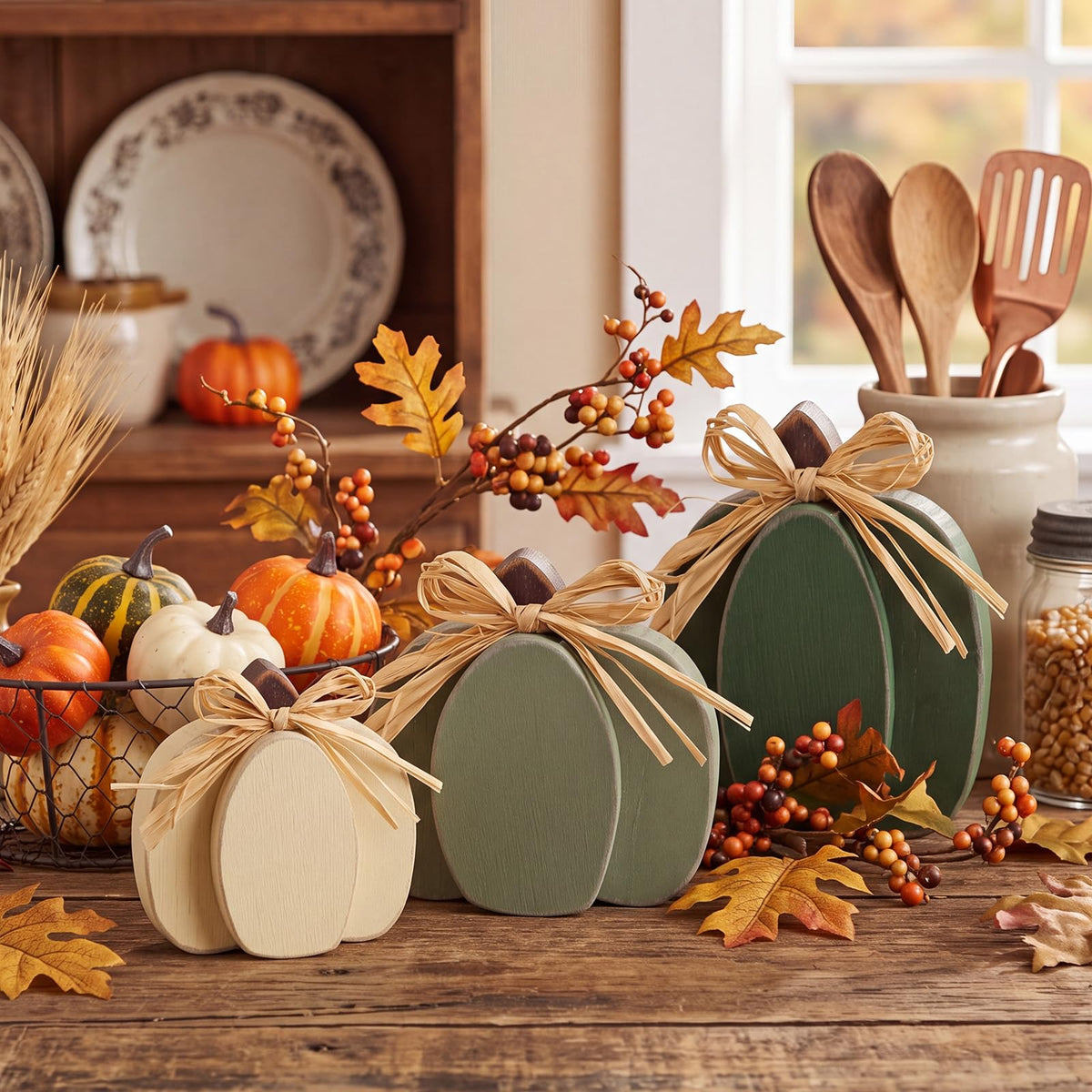 3 Pcs Fall Pumpkin Decor Fall Wooden Signs 3D Pumpkin Tabletop Decor Farmhouse Sign Rustic Tiered Tray Decorations